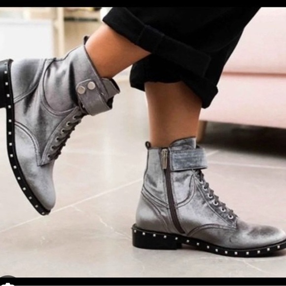 Vince Camuto Gray Talorini Combat Boot Velvet Studded - Picture 1 of 7